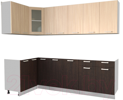 Кухонный гарнитур Интерлиния Мила 12x25 без столешницы (дуб молочный/дуб венге) - фото