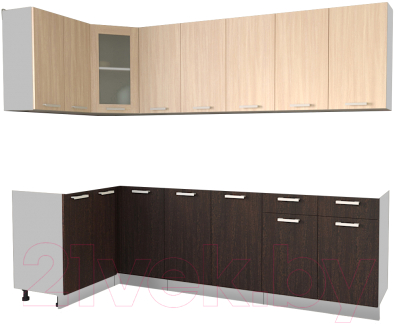 Кухонный гарнитур Интерлиния Мила 12x26 без столешницы (дуб молочный/дуб венге) - фото