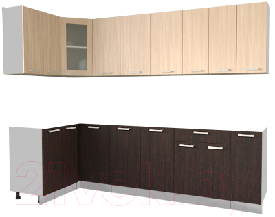 Кухонный гарнитур Интерлиния Мила 12x27 без столешницы (дуб молочный/дуб венге) - фото