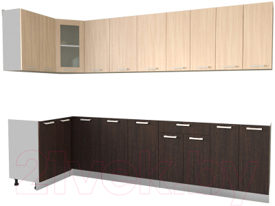 Кухонный гарнитур Интерлиния Мила 12x30 без столешницы (дуб молочный/дуб венге) - фото