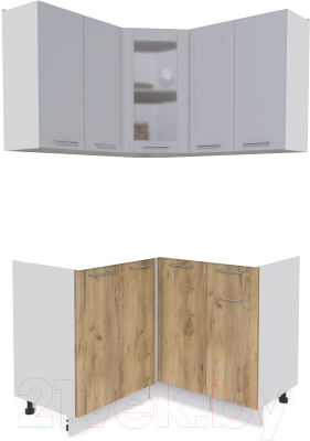 Кухонный гарнитур Интерлиния Мила 12x12 без столешницы (серебристый/дуб золотой) - фото