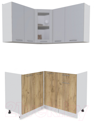 Кухонный гарнитур Интерлиния Мила 12x13 без столешницы (серебристый/дуб золотой) - фото