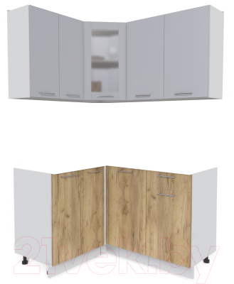 Кухонный гарнитур Интерлиния Мила 12x14 без столешницы (серебристый/дуб золотой) - фото