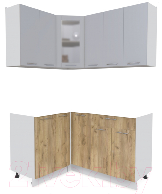 Кухонный гарнитур Интерлиния Мила 12x15 без столешницы (серебристый/дуб золотой) - фото