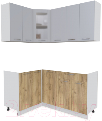 Кухонный гарнитур Интерлиния Мила 12x16 без столешницы (серебристый/дуб золотой) - фото