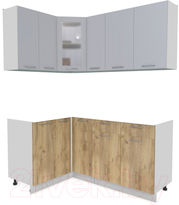 Кухонный гарнитур Интерлиния Мила 12x17 без столешницы (серебристый/дуб золотой) - фото