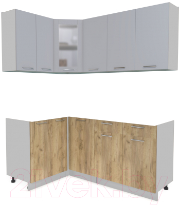 Кухонный гарнитур Интерлиния Мила 12x18 без столешницы (серебристый/дуб золотой) - фото