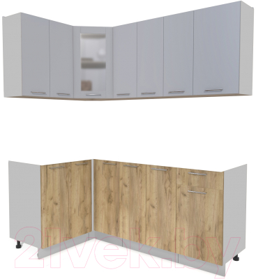 Кухонный гарнитур Интерлиния Мила 12x19 без столешницы (серебристый/дуб золотой) - фото