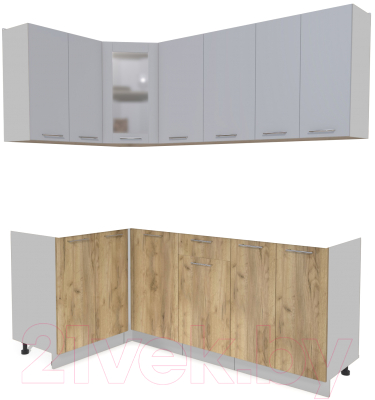 Кухонный гарнитур Интерлиния Мила 12x20 без столешницы (серебристый/дуб золотой) - фото