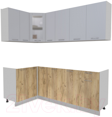 Кухонный гарнитур Интерлиния Мила 12x21 без столешницы (серебристый/дуб золотой) - фото