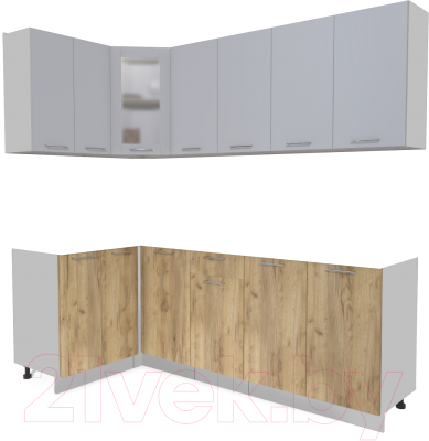 Кухонный гарнитур Интерлиния Мила 12x22 без столешницы (серебристый/дуб золотой) - фото