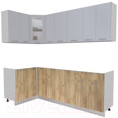Кухонный гарнитур Интерлиния Мила 12x23 без столешницы (серебристый/дуб золотой) - фото