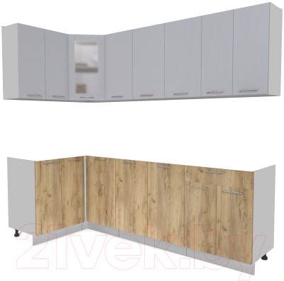Кухонный гарнитур Интерлиния Мила 12x24 без столешницы (серебристый/дуб золотой) - фото