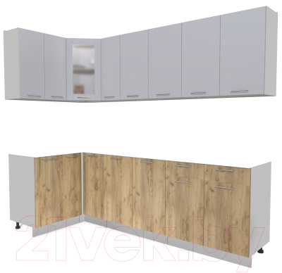Кухонный гарнитур Интерлиния Мила 12x25 без столешницы (серебристый/дуб золотой) - фото