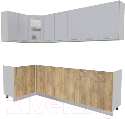 Кухонный гарнитур Интерлиния Мила 12x26 без столешницы (серебристый/дуб золотой) - фото