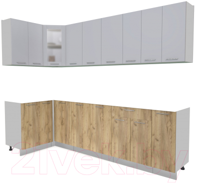 Кухонный гарнитур Интерлиния Мила 12x27 без столешницы (серебристый/дуб золотой) - фото