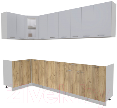 Кухонный гарнитур Интерлиния Мила 12x28 без столешницы (серебристый/дуб золотой) - фото