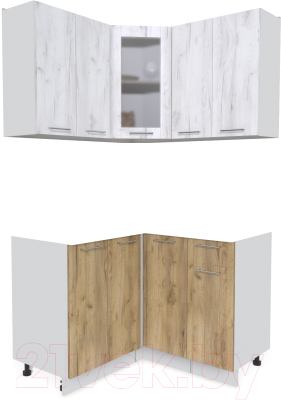 Кухонный гарнитур Интерлиния Мила 12x12 без столешницы (дуб белый/дуб золотой) - фото
