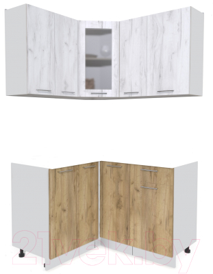 Кухонный гарнитур Интерлиния Мила 12x13 без столешницы (дуб белый/дуб золотой) - фото