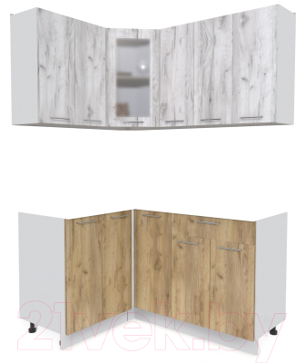 Кухонный гарнитур Интерлиния Мила 12x15 без столешницы (дуб белый/дуб золотой) - фото