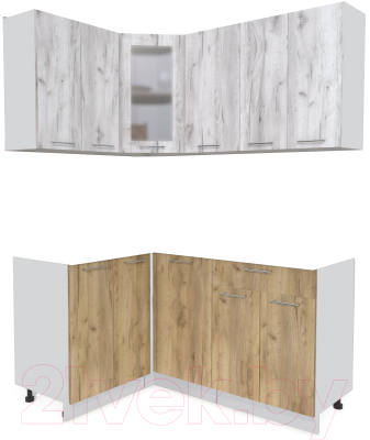 Кухонный гарнитур Интерлиния Мила 12x16 без столешницы (дуб белый/дуб золотой) - фото