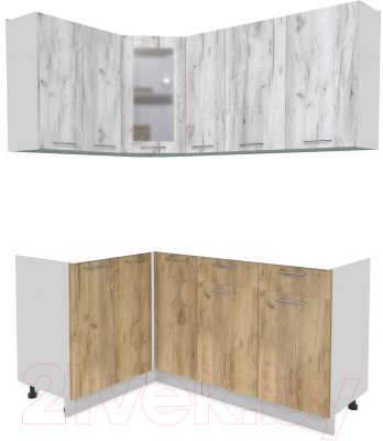 Кухонный гарнитур Интерлиния Мила 12x17 без столешницы (дуб белый/дуб золотой) - фото