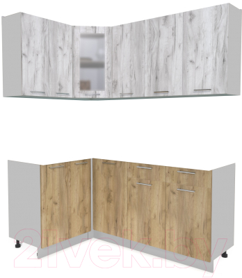 Кухонный гарнитур Интерлиния Мила 12x18 без столешницы (дуб белый/дуб золотой) - фото