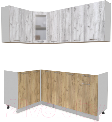 Кухонный гарнитур Интерлиния Мила 12x19 без столешницы (дуб белый/дуб золотой) - фото