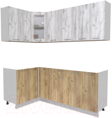 Кухонный гарнитур Интерлиния Мила 12x20 без столешницы (дуб белый/дуб золотой) - фото