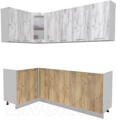 Кухонный гарнитур Интерлиния Мила 12x21 без столешницы (дуб белый/дуб золотой) - фото