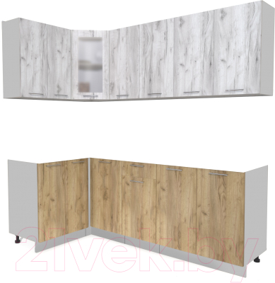 Кухонный гарнитур Интерлиния Мила 12x22 без столешницы (дуб белый/дуб золотой) - фото