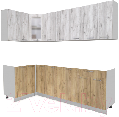 Кухонный гарнитур Интерлиния Мила 12x24 без столешницы (дуб белый/дуб золотой) - фото