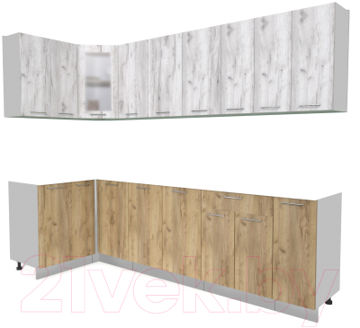 Кухонный гарнитур Интерлиния Мила 12x27 без столешницы (дуб белый/дуб золотой) - фото