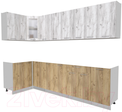 Кухонный гарнитур Интерлиния Мила 12x28 без столешницы (дуб белый/дуб золотой) - фото