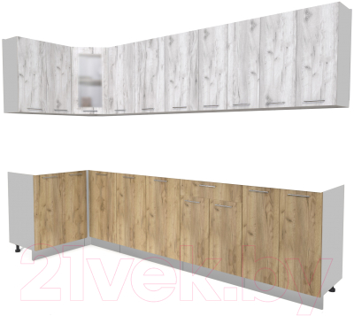 Кухонный гарнитур Интерлиния Мила 12x30 без столешницы (дуб белый/дуб золотой) - фото