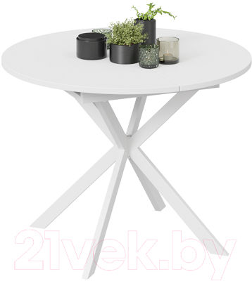 Обеденный стол ТриЯ Мэдисон раздвижной тип 1 (белый муар/белый)