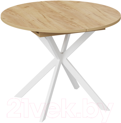 Обеденный стол ТриЯ Мэдисон раздвижной тип 1 (белый муар/дуб крафт золотой) - фото