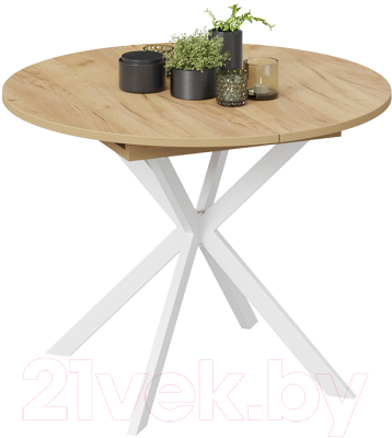 Обеденный стол ТриЯ Мэдисон раздвижной тип 1 (белый муар/дуб крафт золотой)