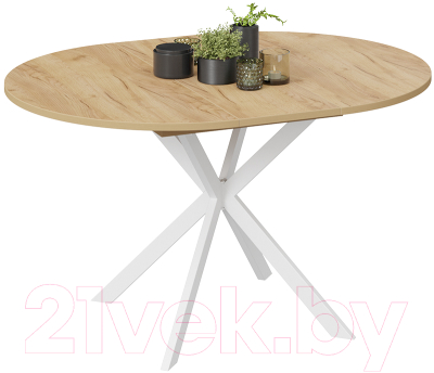 Обеденный стол ТриЯ Мэдисон раздвижной тип 1 (белый муар/дуб крафт золотой)