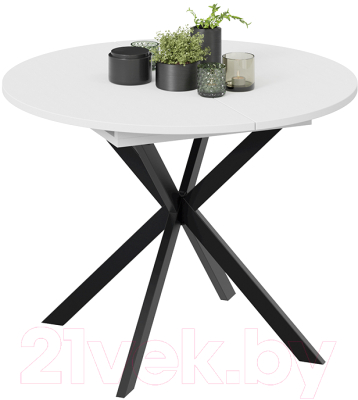 Обеденный стол ТриЯ Мэдисон раздвижной тип 1 (черный муар/белый)