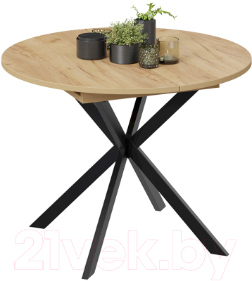 Обеденный стол ТриЯ Мэдисон раздвижной тип 1 (черный муар/дуб крафт золотой)