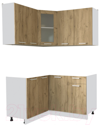 Кухонный гарнитур Интерлиния Мила 12x14 без столешницы (дуб золотой) - фото