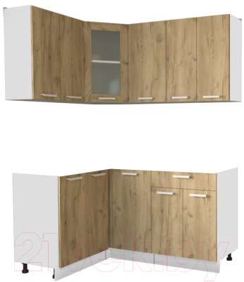 Кухонный гарнитур Интерлиния Мила 12x16 без столешницы (дуб золотой) - фото