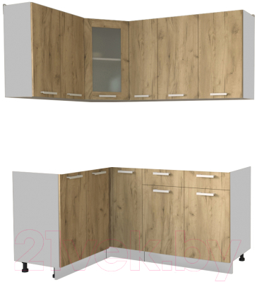 Кухонный гарнитур Интерлиния Мила 12x17 без столешницы (дуб золотой) - фото