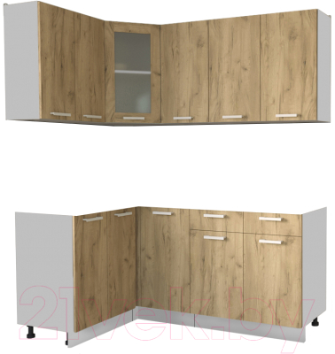 Кухонный гарнитур Интерлиния Мила 12x18 без столешницы (дуб золотой) - фото