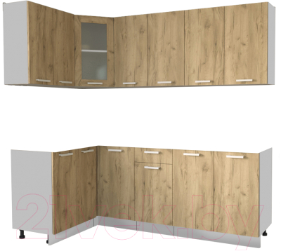 Кухонный гарнитур Интерлиния Мила 12x22 без столешницы (дуб золотой) - фото