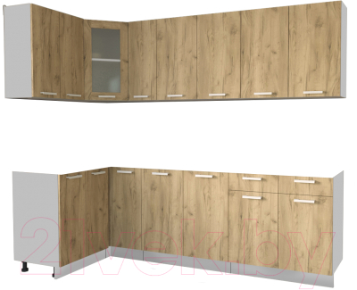Кухонный гарнитур Интерлиния Мила 12x25 без столешницы (дуб золотой) - фото