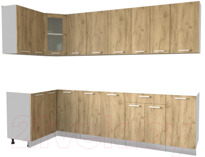 Кухонный гарнитур Интерлиния Мила 12x28 без столешницы (дуб золотой) - фото