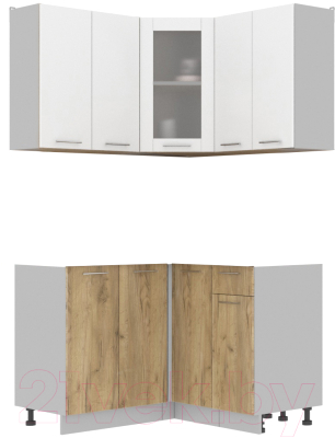 Кухонный гарнитур Интерлиния Мила 12x12 без столешницы (белый платинум/дуб золотой) - фото