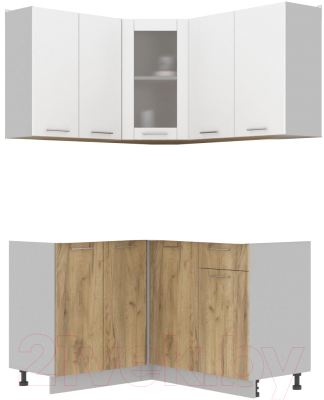 Кухонный гарнитур Интерлиния Мила 12x14 без столешницы (белый платинум/дуб золотой) - фото